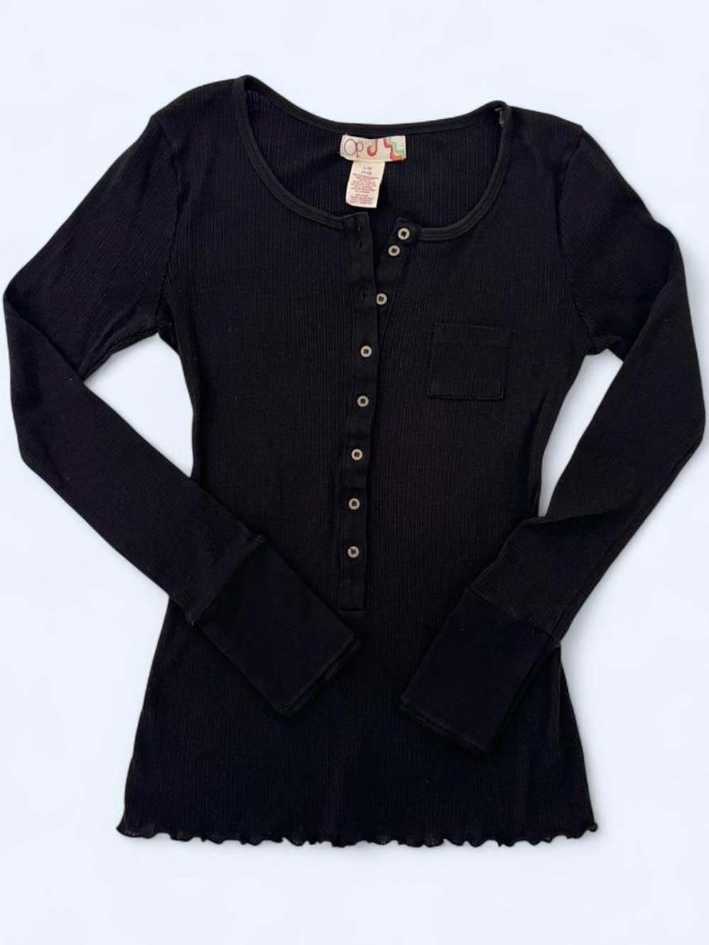 Vintage OP "Black Soot" Lettuce Hem Henley
